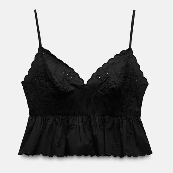 Zara Embroidered Black Lace Cami Top - Picture 2 of 9